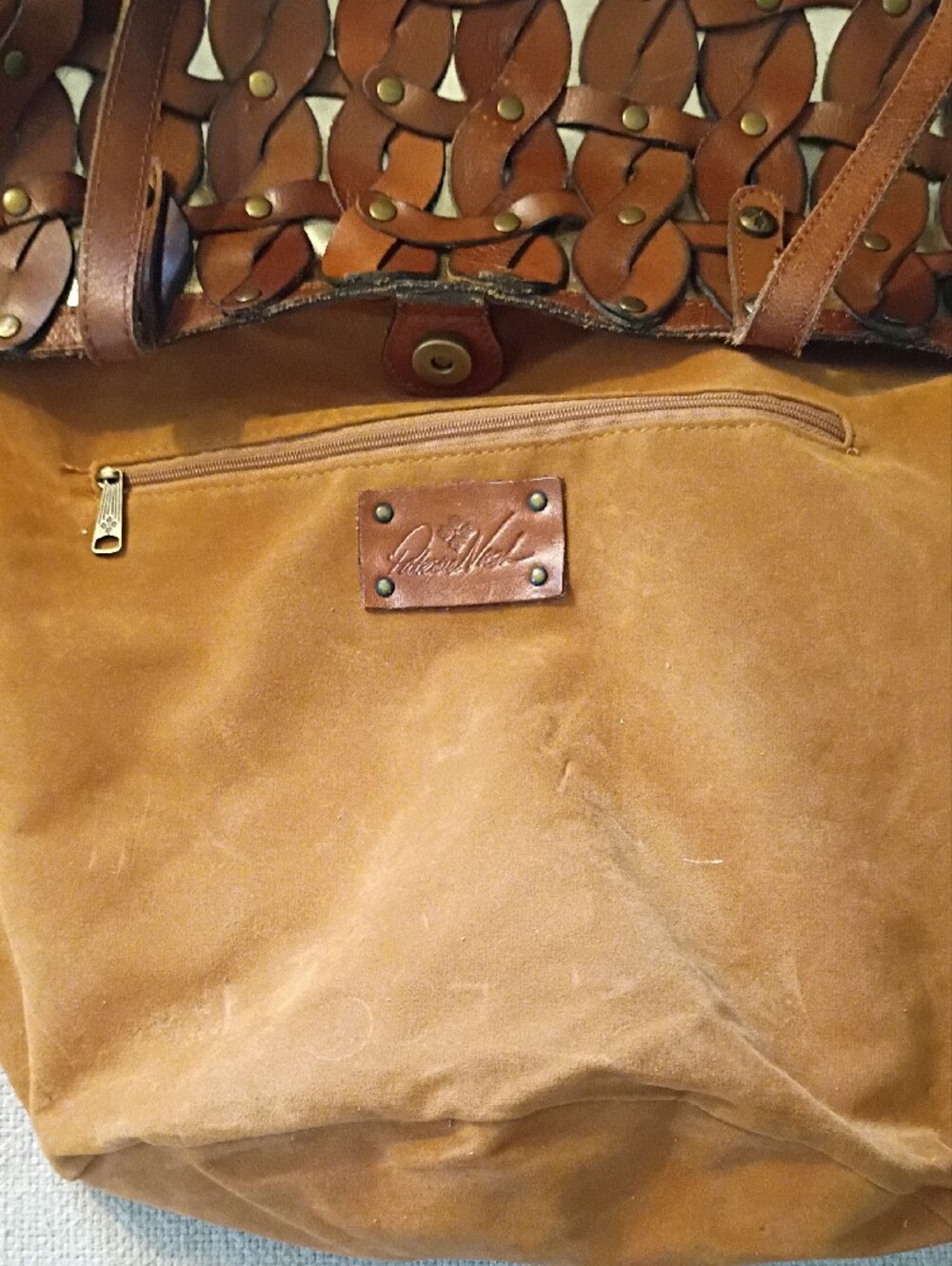 Patricia Nash Twisted Braid Mizzana Toast Brown Italian Leather Tassel Tote - Picture 12 of 15